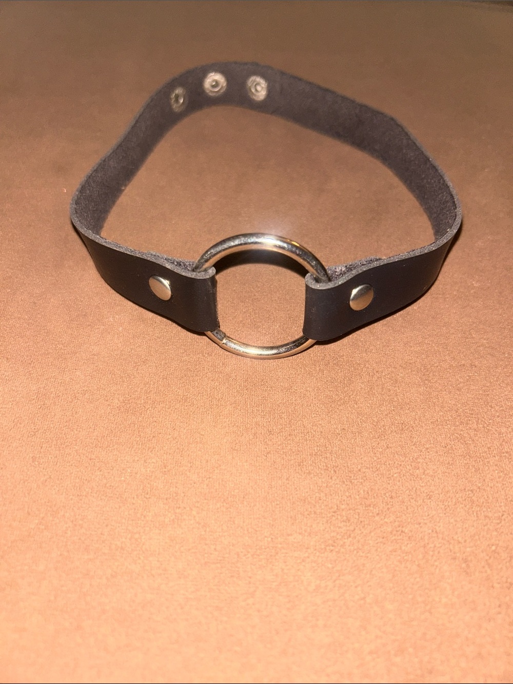 Black Leather O-Ring Choker Necklace - Unbranded